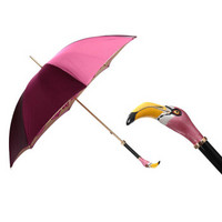 Pasotti 葩莎帝 女士奢华系列酒红色花朵图案聚酯纤维双层布火烈鸟手杖式雨伞遮阳伞 WLX43