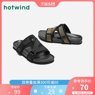 热风2020年新款学院风男士休闲拖鞋平底黑色一字沙滩鞋H60M0201