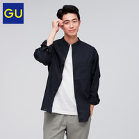 GU极优男装麻混纺立领衬衫时尚简约休闲上衣323416