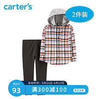 Carters春装套装连帽长袖格子衫长裤套装男童外出衣服229G820