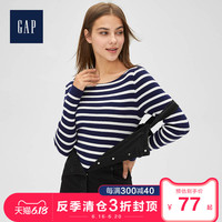 Gap女装船领长袖套头毛衣春517350 横条纹简约上衣女士打底针织衫