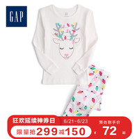 Gap女幼童圆领长袖睡衣套装春522085 可爱印花图案小童洋气家居服