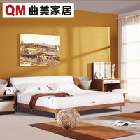 曲美家居 现代简约环保1.5/1.8米软包双人床+床头柜*2卧室组合