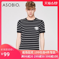 Asobio短袖男套头毛针织衫修身时尚潮流休闲圆领条纹t恤春秋上衣