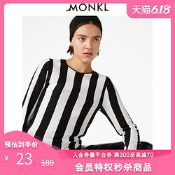 MONKI秋冬 黑色条纹长袖圆领套头针织衫打底衫上衣毛衣女 0501664