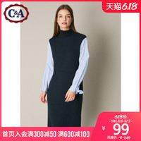 西雅衣家 C&A拼接条纹针织连衣裙女 长袖高领直筒裙冬季CA200210829-BD