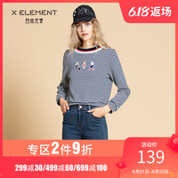 自然元素韩版新款圆领宽松长袖蓝白条纹针织衫学生打底显瘦T恤女