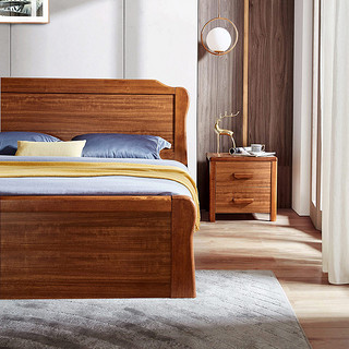 林氏木业新中式乌金木色实木床1.5米双人床卧室家具组合套装IE1A