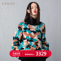 ERDOS 半高领拼色多彩色块宽松双提加厚羊绒女针织衫保暖纯羊绒衫