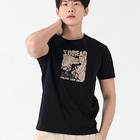 探路者男修身短袖T恤新款韩版印花棉感体恤户外休闲登山徒步半袖