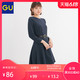 GU极优女装修身喇叭连衣裙2020春季优雅复古可爱收腰显瘦322857