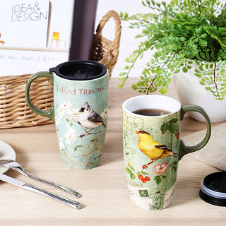 爱屋格林欧式马克杯创意情侣对杯陶瓷带盖大容量简约咖啡杯礼盒装