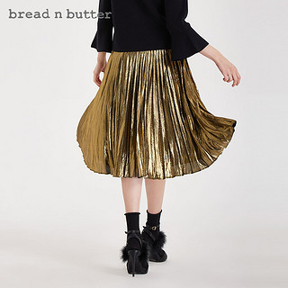 bread n butter冬季新款时尚修身高腰百褶半身裙女