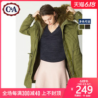 西雅衣家 C&A毛领派克大衣女 冬季可拆卸加绒中长外套CA200198921