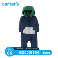 Carters婴儿春装宝宝连身衣春秋长袖连帽抓绒保暖哈衣爬服118I722