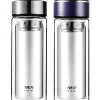 哈尔斯双层玻璃杯 夏天男女士便携茶杯高档透明耐摔水杯泡茶杯子