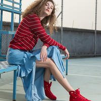 Keds复古潮流高帮女鞋小粉鞋小白鞋纯色高帮袜套式帆布鞋WF62813