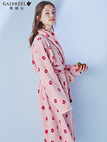 歌瑞尔甜美草莓印花时尚睡袍女性感绑绳法兰绒浴袍睡衣HWH19051