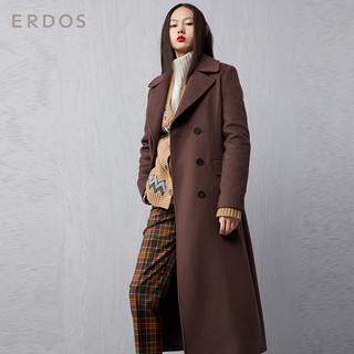 ERDOS 通勤百搭女羊绒大衣简约翻领双排扣长款毛呢外套时尚百搭