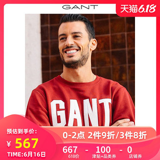 GANT/甘特2019秋冬男士字母logo贴布刺绣圆领T恤卫衣2046053