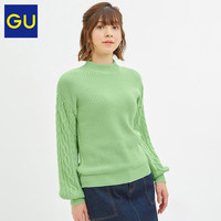 GU极优女装纽花袖高领针织衫2019秋冬新款时尚慵懒风毛衣318721