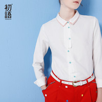 初语长袖衬衫女设计感修身直筒显瘦polo领打底撞色上衣