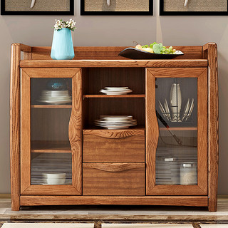 林氏木业现代新中式家具餐边柜厨房带玻璃门储物茶水柜备餐柜CU1T