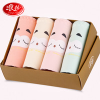 浪莎女士内裤女三角裤纯棉质面料性感蕾丝少女印花中腰短裤衩盒装