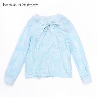 气质长袖上衣bread n butter女装小鸟图案蝴蝶结雪纺衫