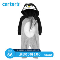 Carters新生婴儿春装宝宝连身衣春秋长袖连帽抓绒保暖哈衣爬服