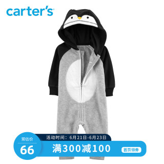 Carters新生婴儿春装宝宝连身衣春秋长袖连帽抓绒保暖哈衣爬服