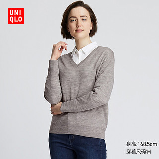 女装 精纺美利奴宽松V领针织衫(长袖) 421710 优衣库UNIQLO