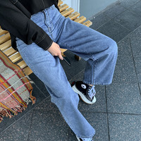 韩都衣舍2020春装新款纯色垂坠感高腰老爹拖地牛仔裤女PS9060禄