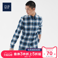Gap男装翻领长袖格子衬衫春499972 休闲纽扣衬衣男简约上衣