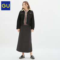 GU极优女装起毛窄版长裙2019秋冬新款侧面开衩加绒半身裙320619