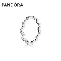 Pandora潘多拉闪亮之字形925银戒指197751CZ简约情侣对戒男女戒指