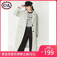 西雅衣家 C&A中长直筒开叉羊毛呢大衣女 冬 保暖外套厚CA200210713-G0