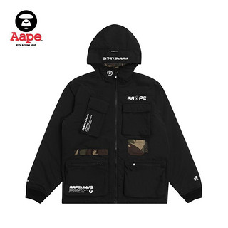 Aape 男装秋冬字母刺绣迷彩拼接连帽夹克外套7245XXB