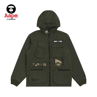 Aape 男装秋冬字母刺绣迷彩拼接连帽夹克外套7245XXB