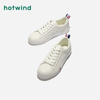 热风 hotwind2019年春季新款女士潮流时尚休闲鞋拼色圆头小白鞋H14W9106