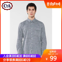 西雅衣家 C&AC＆A纯棉基础版文艺小格子长袖衬衫男 春季薄款衬衣CA200214580
