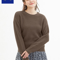 GU极优女装华夫格针织衫时尚休闲多色套头上衣秋冬毛衣内搭317234