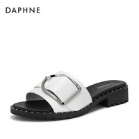 Daphne/达芙妮夏季凉鞋女套脚金属方扣休闲拖鞋平底女款
