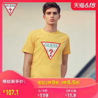 GUESS情侣款男士纯棉胶印倒三角LOGO亲肤圆领短袖T恤-MJ2K9415K