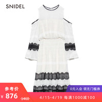 SNIDEL2019春夏荷叶边系带百褶蕾丝长裙连衣裙SWFO191048