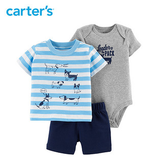 Carters男宝宝套装婴儿连体衣短袖T恤短裤三件装儿童衣服16503610