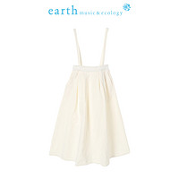 earthmusic春秋新款白色背带裙女高腰A字半身裙1C91L0L1100