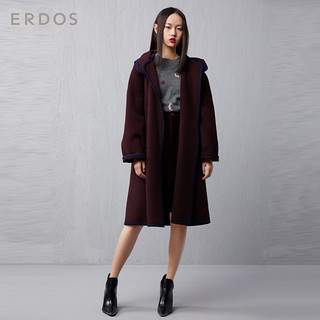 ERDOS 新款翻领带帽女士羊毛大衣毛呢外套宽松袖口保暖防风