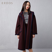 ERDOS 新款翻领带帽女士羊毛大衣毛呢外套宽松袖口保暖防风