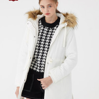 西雅衣家 C&A抽绳收腰工装派克大衣女2019冬季中长款连帽棉服CA200222181-1